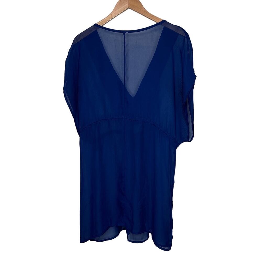Semi Sheer Swimsuit Cover Up Navy Beautiful Beaded Front Detail - Picture 2 of 3
